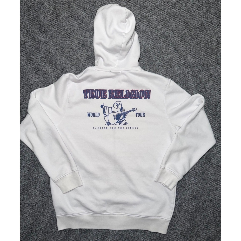 True Religion Buddha Logo World Tour Zip-Up Hoodie white large Y2K